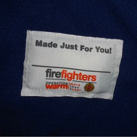 Firefighters Operation Warm Kids Size 18 Yellow/Navy Quilted Fleece Coat w/Hood. - Picture 8 of 9
